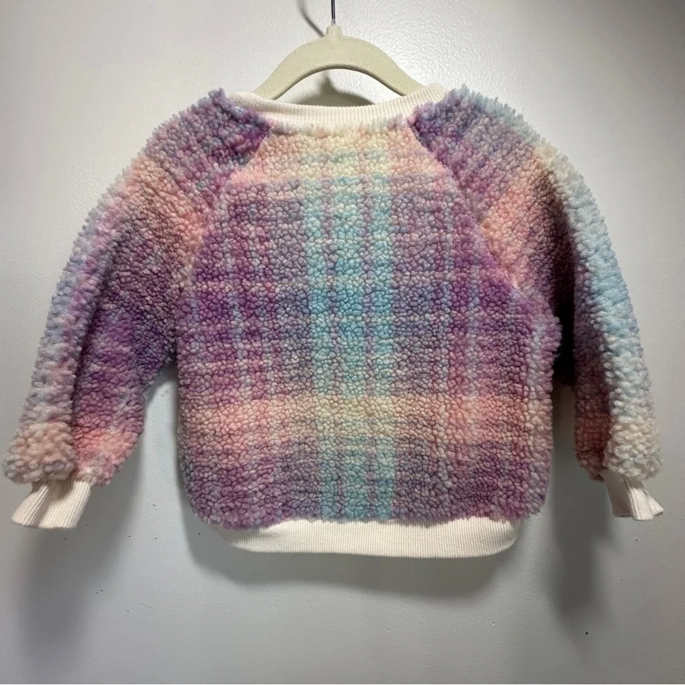 Roxy Cotton Candy Sweater Pink Purple Blue Plaid Girls Sz 18M